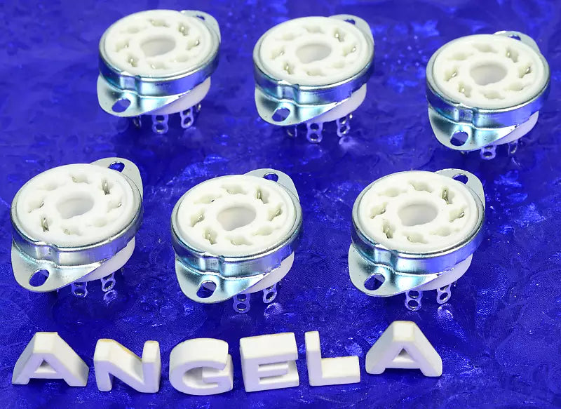 Six 8 Pin Chassis Mount White Glazed Ceramic Tube Sockets, 83705X6 Angela Instruments