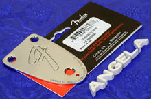 Load image into Gallery viewer, Fender Chrome '75 Style "F" Stamped Micro-Tilt 3 Bolt Jazz Bass Neck Plate, 0055259000