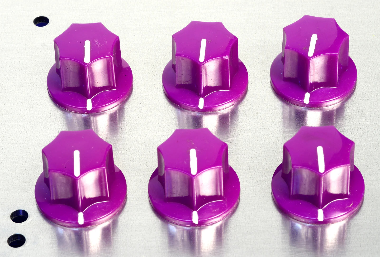 Six Purple Skirted Set Screw Knobs For Effects, Amps, Studio Gear Etc