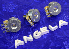 Load image into Gallery viewer, 3 CTS 450G Series 250K Audio Taper Solid 1/4" Shaft Pots For Fender Jazz Bass, #450GSOLX3