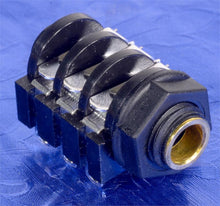 Load image into Gallery viewer, Six Black Front With Gold Barrel Switched Stereo Jacks For Guitar Amps & Effects, #BGSJ