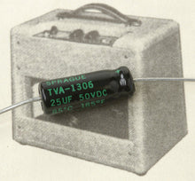 Load image into Gallery viewer, Sprague Atom TVA 1306 25uF 50VDC Tubular Axial Electroltyic Capacitor For Vintage Guitar Amps
