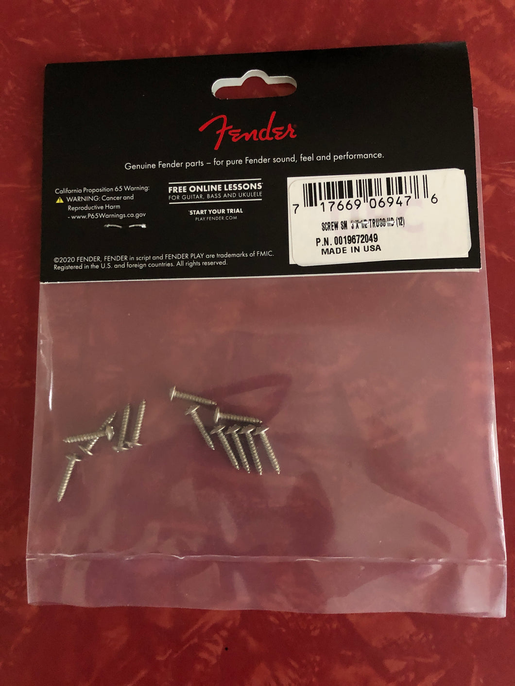 Fender '60s Style Stack Knob Jazz Bass Control Plate Mounting Screws, 0019672049X12