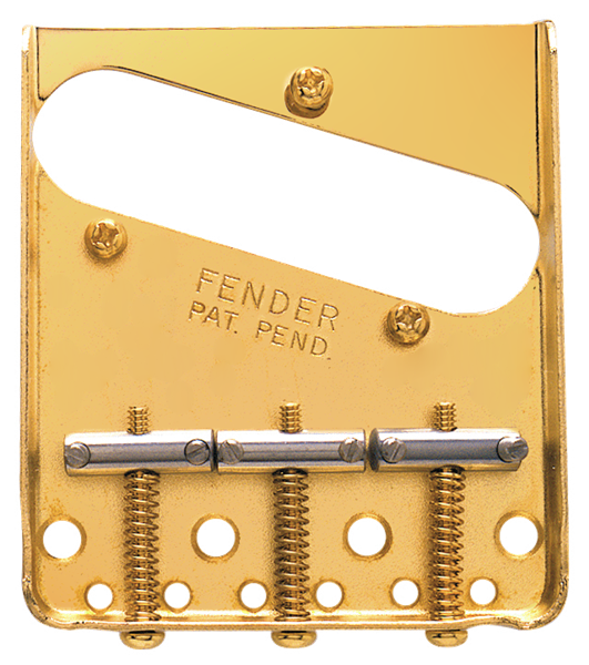 Fender Telecaster Tele Vintage 3-Saddle Bridge Assembly, Gold, 0990806200