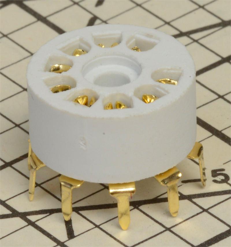 9 Pin PC Mount White Phenolic Gold Contact Tube Socket, #99882