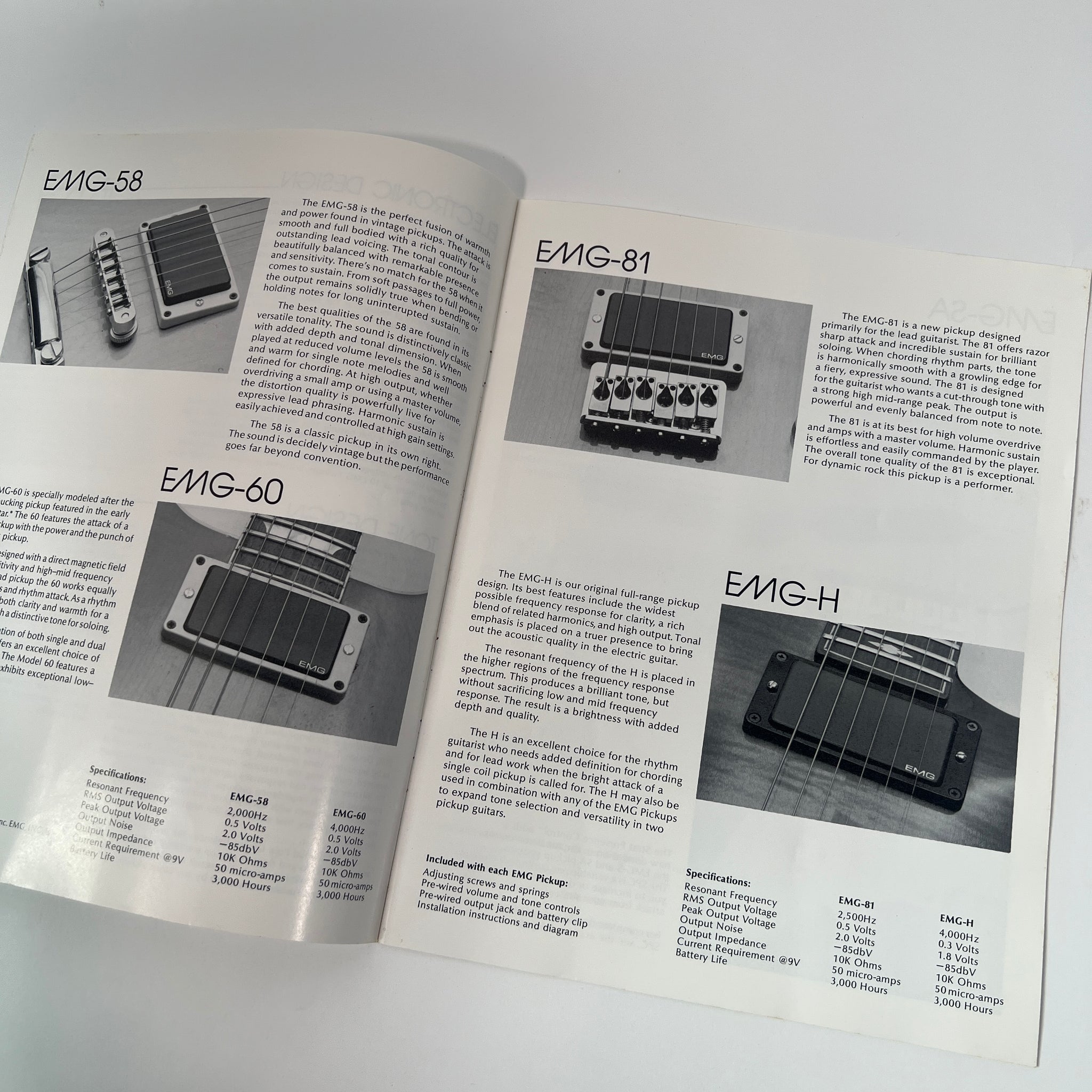 EMG Pickups 1980s Catalog, Original Angela Instruments