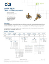 Load image into Gallery viewer, CTS 450G Series 250K Audio Taper Split Shaft Volume Or Tone Control Pot, #450GSPLIT
