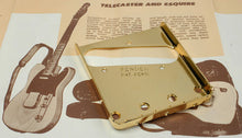 Load image into Gallery viewer, Fender &#39;52 Tele Bridge Plate, &quot;FENDER PAT.PEND., Gold, 0053683000
