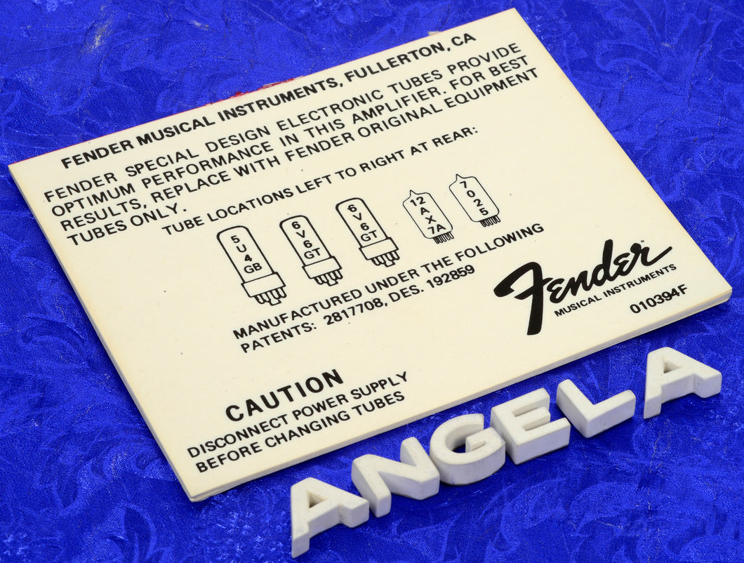 Fender Tube Chart #9 N.O.S. '70s-'80s 5U4GB, 6V6GTA, 6V6GTA, 12AX7A, 7025