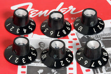 Load image into Gallery viewer, Fender  Black-Silver Skirted Amplifier Knobs Set Of 6, 0990930000
