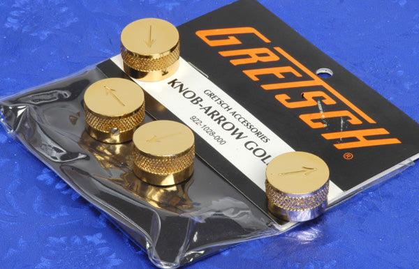 Gretsch Set Of 4 Gold Arrow Control Knobs Gold Plated Brass, 9221028000