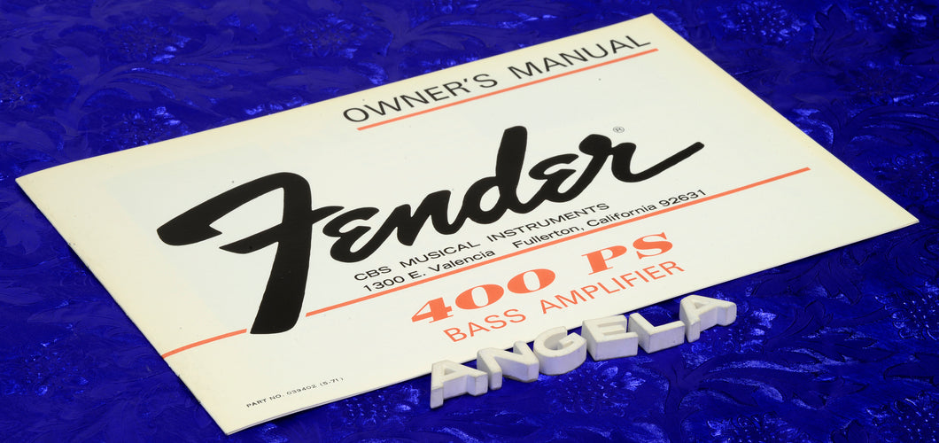 Fender 400PS Bass Amplifier Owner's Manual Booklet 1971 Original N.O.S. Print #OM16