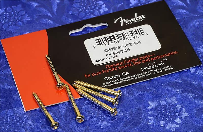 Fender Vintage-Style Strat Bridge Mounting Screws, Phillips-Head, Gold, 0018787049