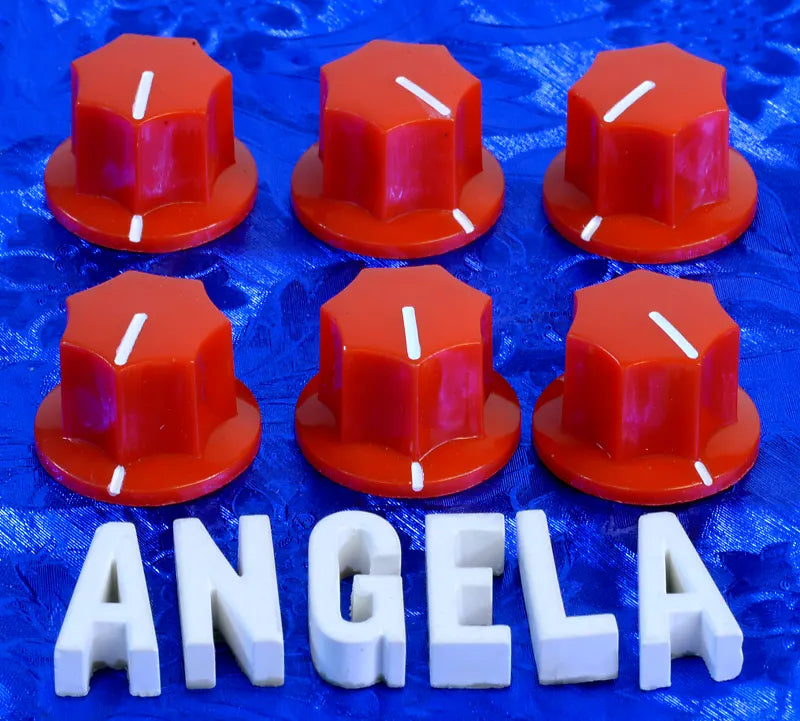 Six Red Skirted Set Screw Knobs For Effects, Amps, Studio Gear Etc. #RSK