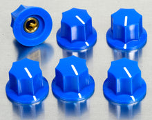 Load image into Gallery viewer, Six Blue Skirted Set Screw Knobs For Effects, Amps, Studio Gear #BBSK
